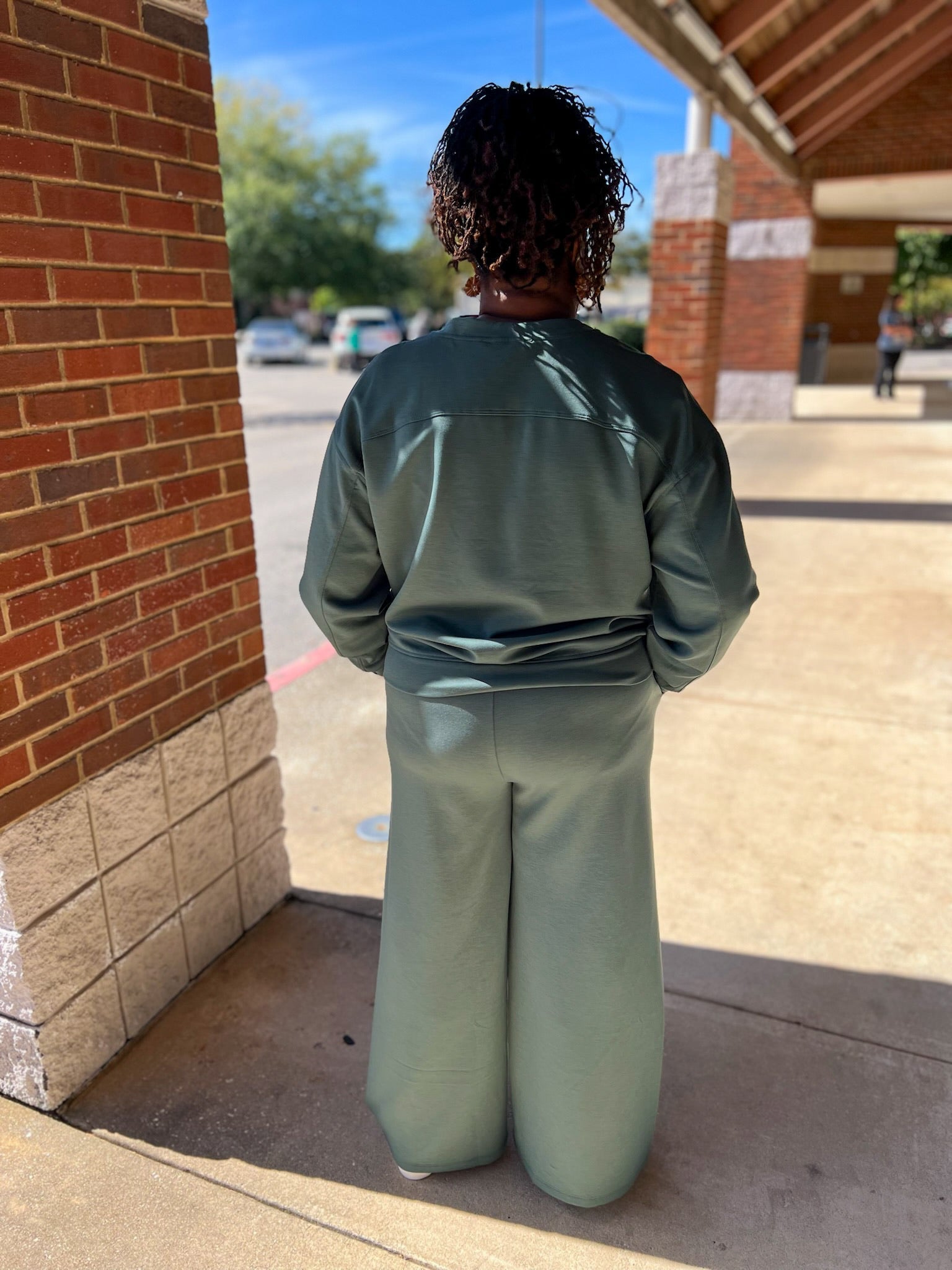 Dark Forest Green Curvy Scuba Wide Leg Long Sleeve Pant Set - A'Bekah's Boutique