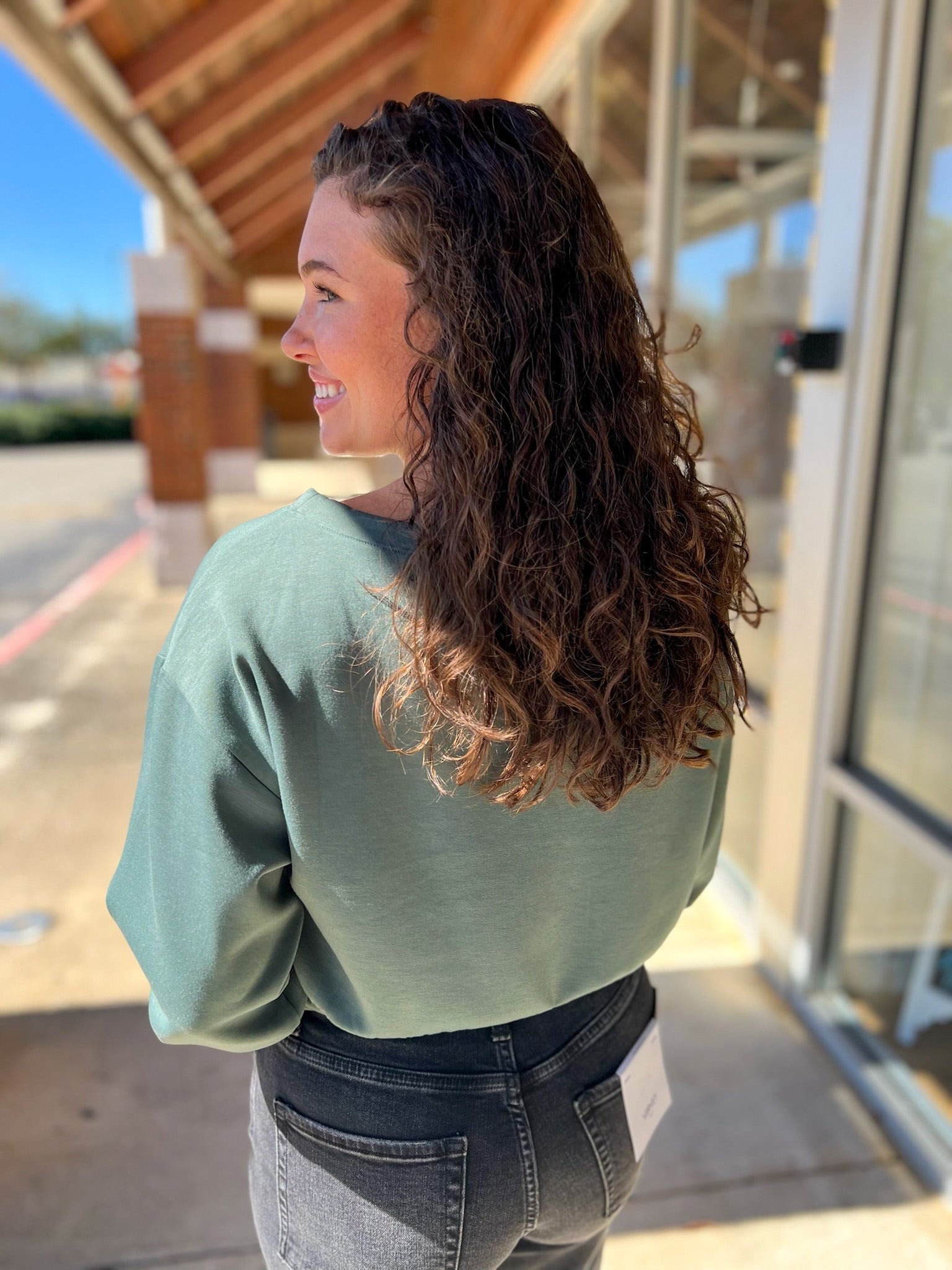 Dark Forest Green Scuba Boatneck Long Sleeve Cropped Sweatshirt - A'Bekah's Boutique