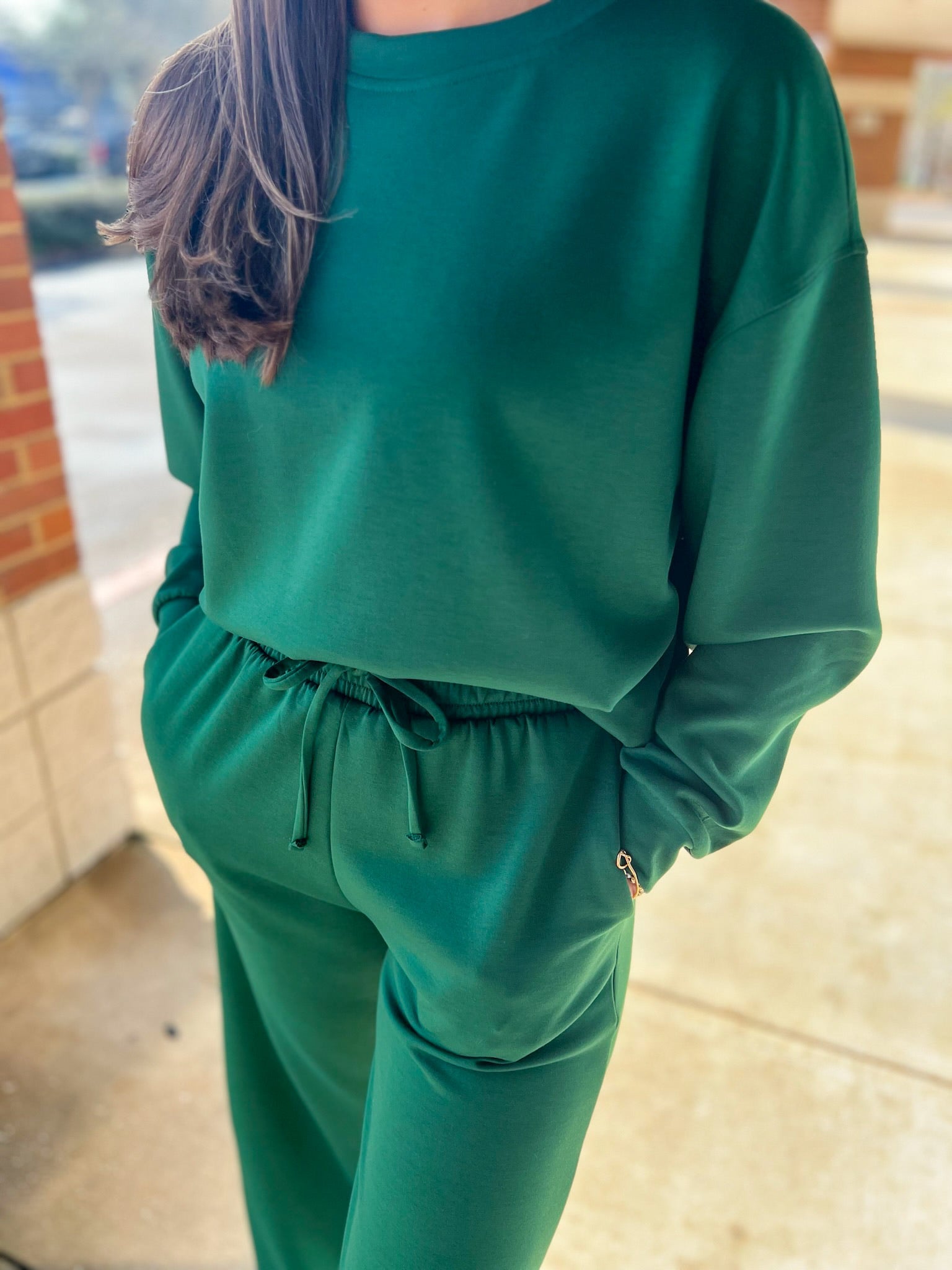 Dark Green Scuba Long Sleeve Pant Set - A'Bekah's Boutique