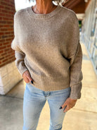 Dark Taupe Ribbed Crew Neck Long Sleeve Fitted Hem Sweater - A'Bekah's Boutique