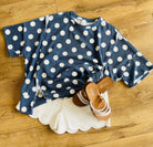 Denim Blue Polka Dot Rib Knit Top - A'Bekah's Boutique