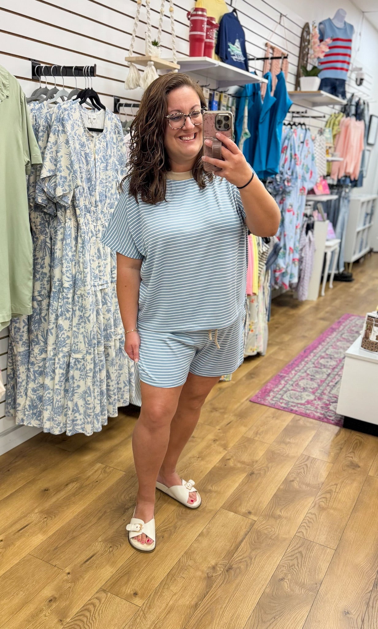 Denim Blue Striped Short Set - A'Bekah's Boutique