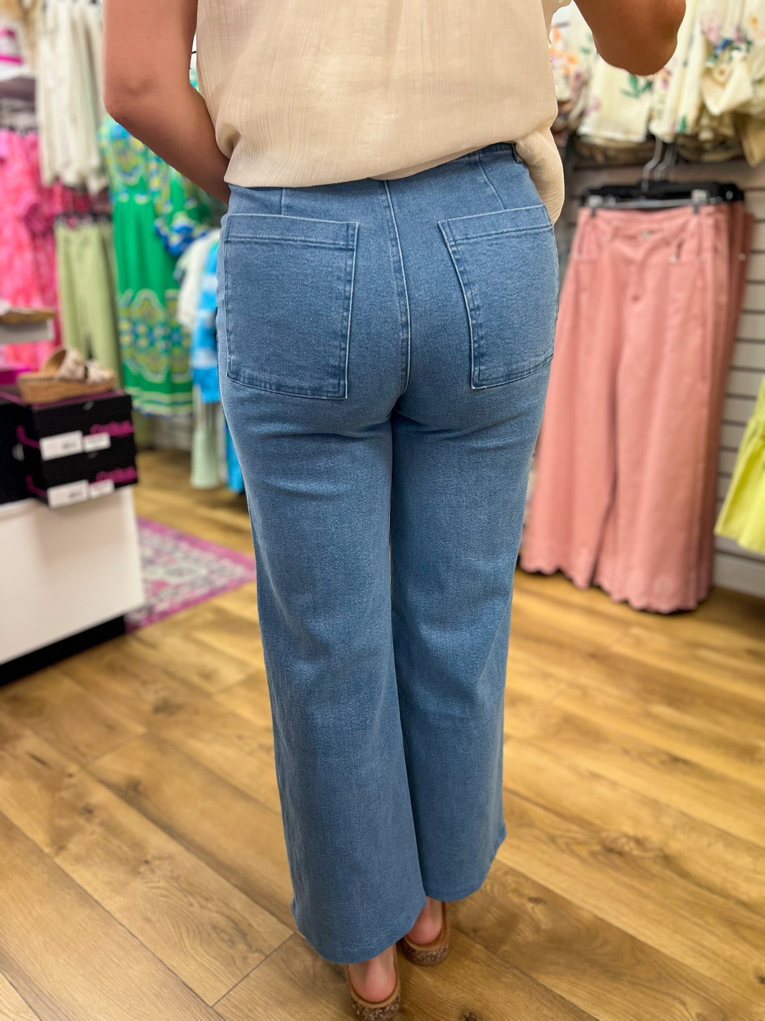 Denim High - Rise Pants with Front Pintuck Details - A'Bekah's Boutique