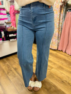Denim High - Rise Pants with Front Pintuck Details - A'Bekah's Boutique