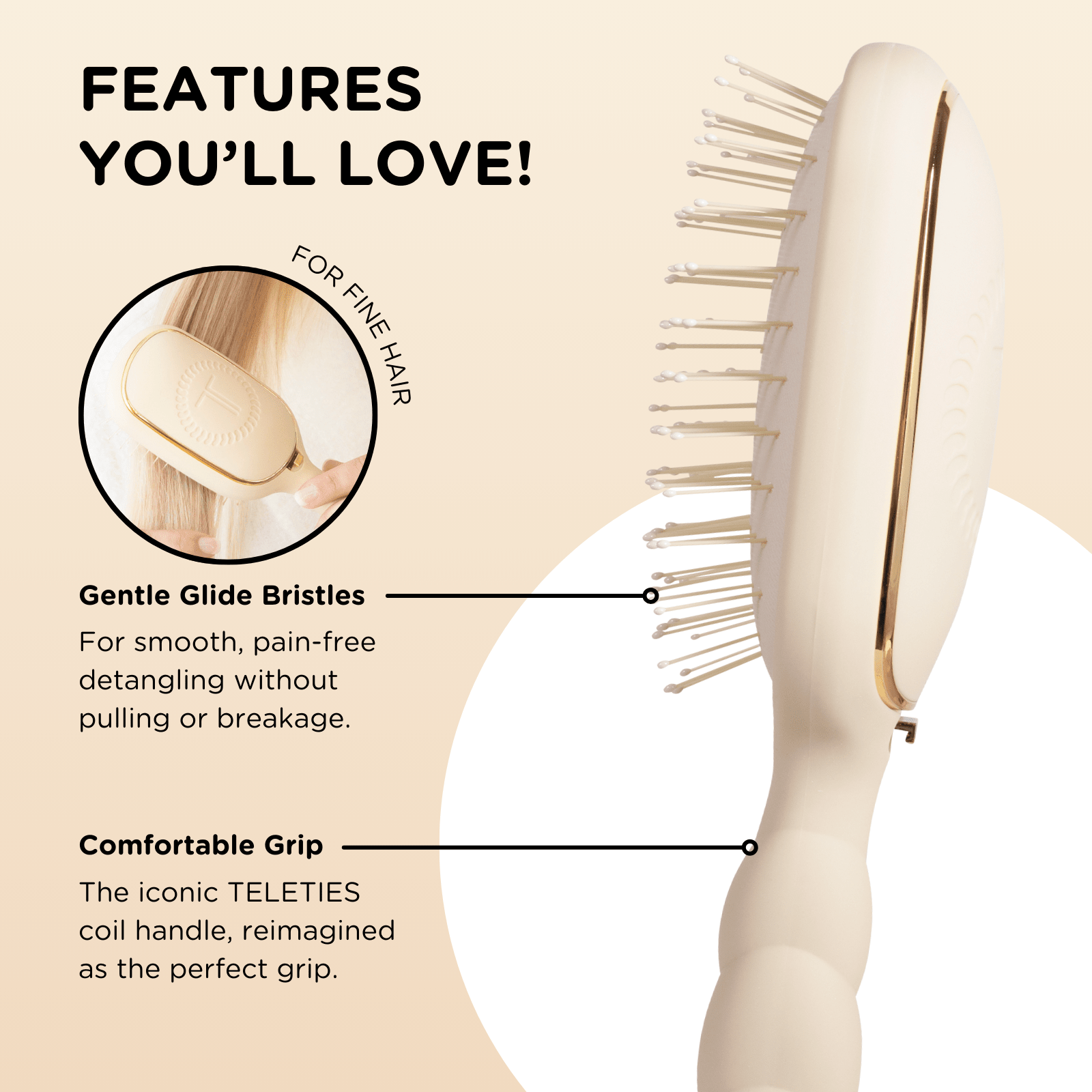 Detangler Hair Brush for Fine Hair - Tan - A'Bekah's Boutique