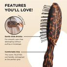 Teleties tortoise leopard print detangler hair brush with black bristles, side view
