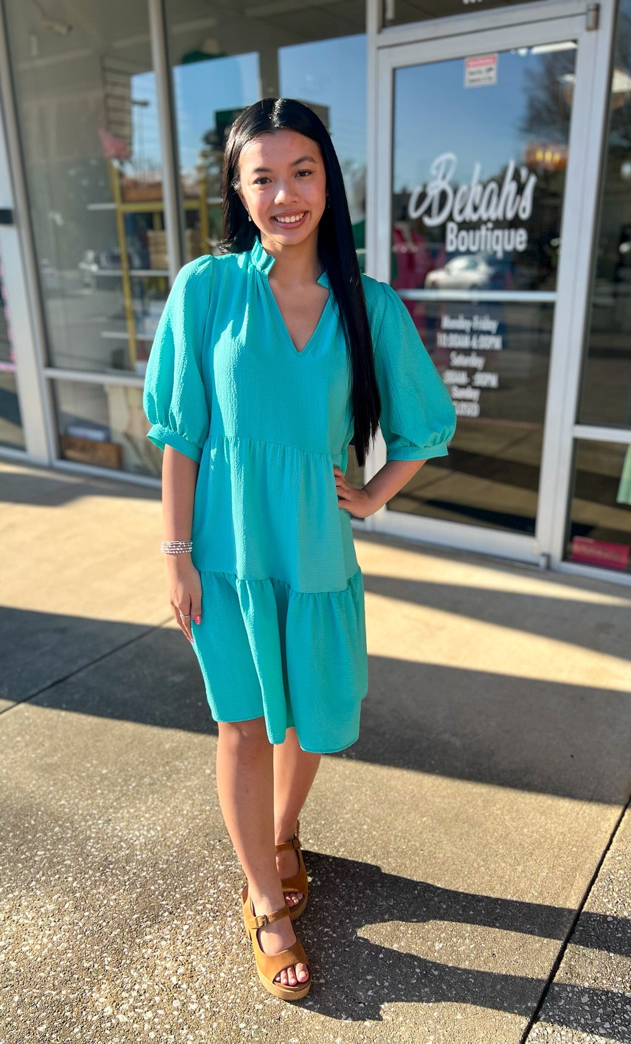 Don't Let Me Down Aqua Dress - A'Bekah's Boutique