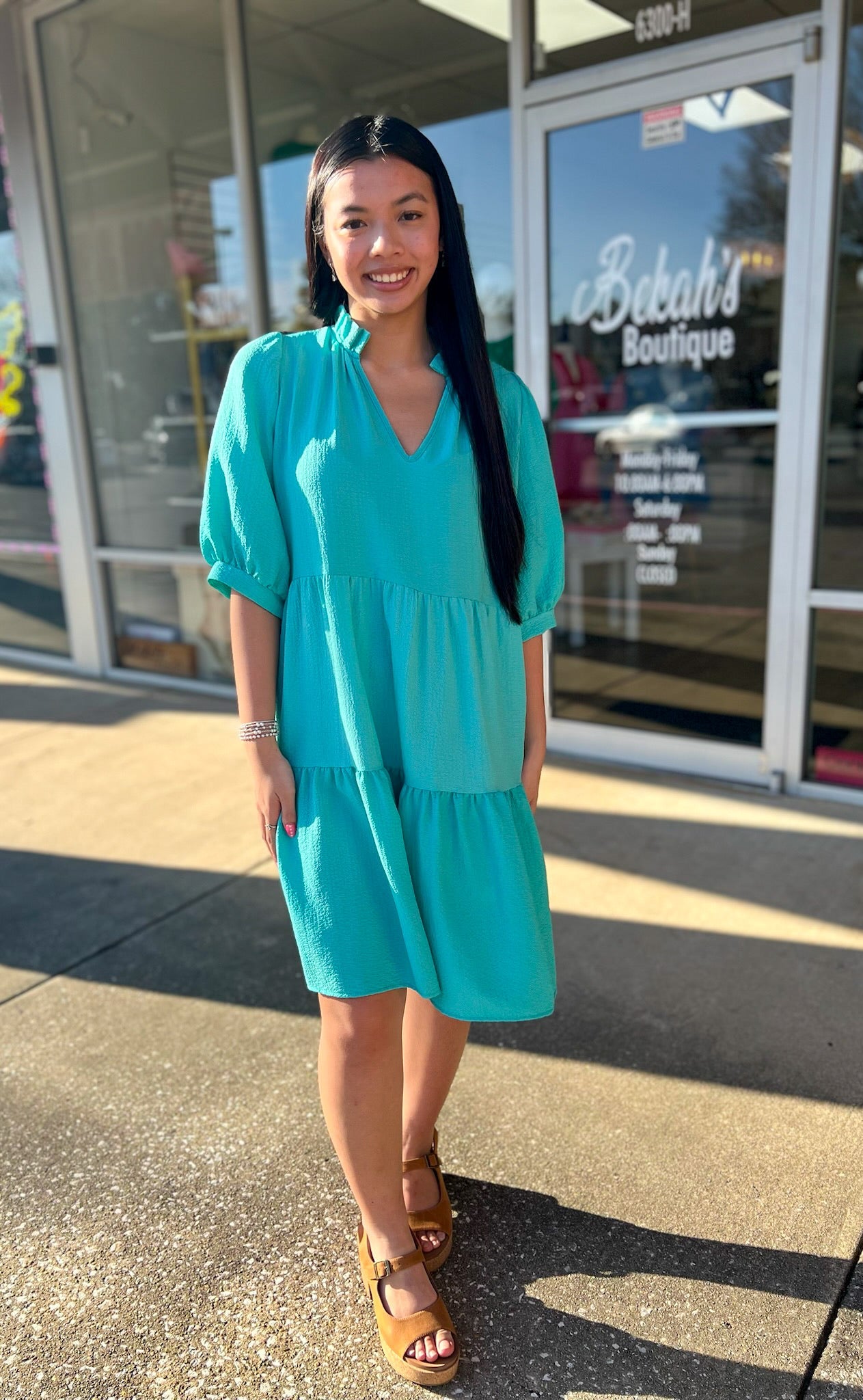 Don't Let Me Down Aqua Dress - A'Bekah's Boutique