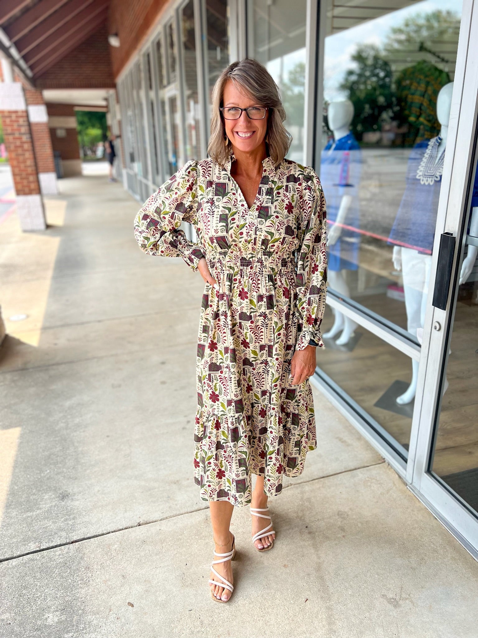 Don't Lose Me Ecru Floral Midi Dress with Smocked Waist - A'Bekah's Boutique