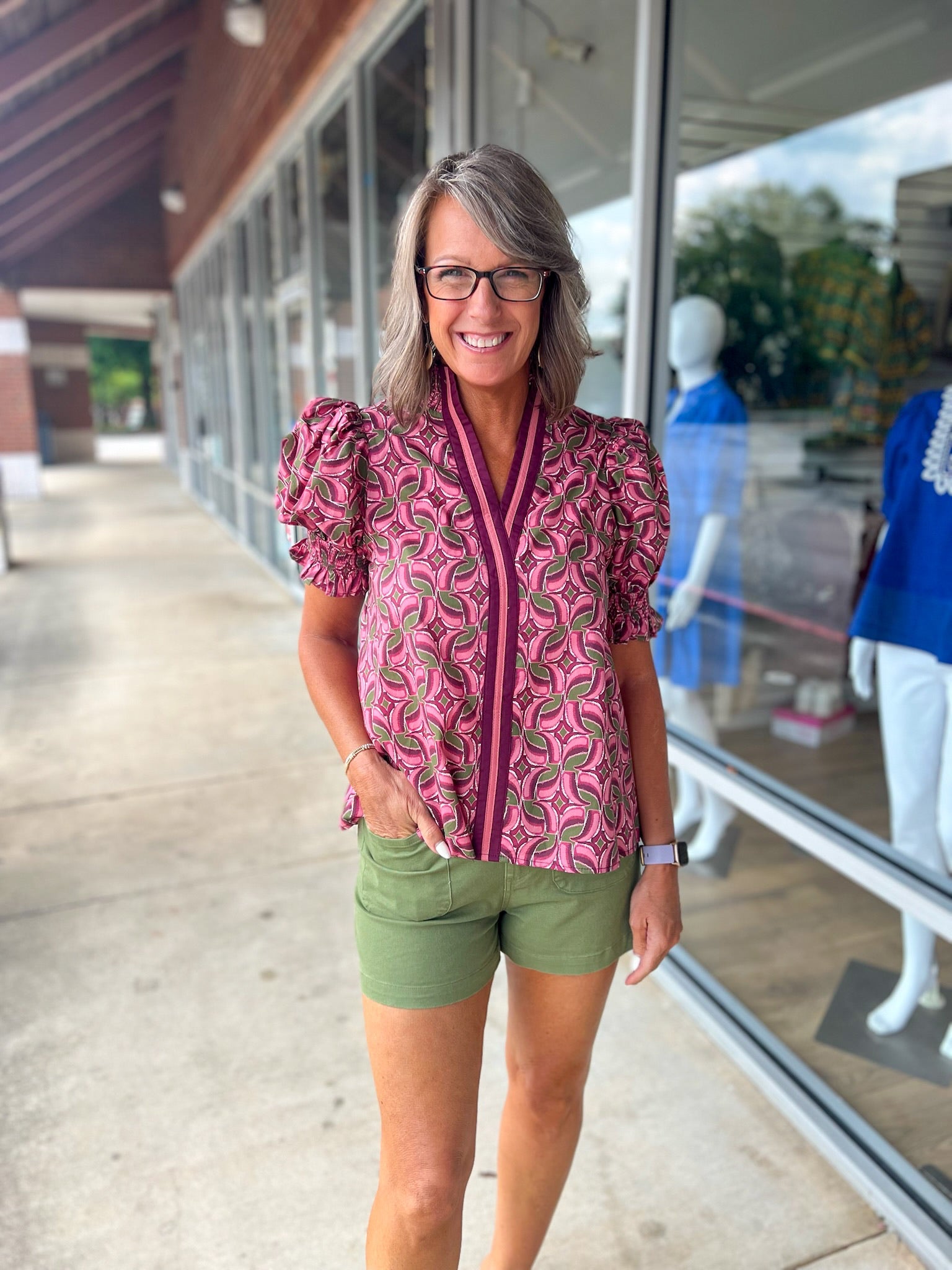 Don't Rush Wine Abstract Print Short Puff Sleeve Top with Contrast Banding (R) - A'Bekah's Boutique