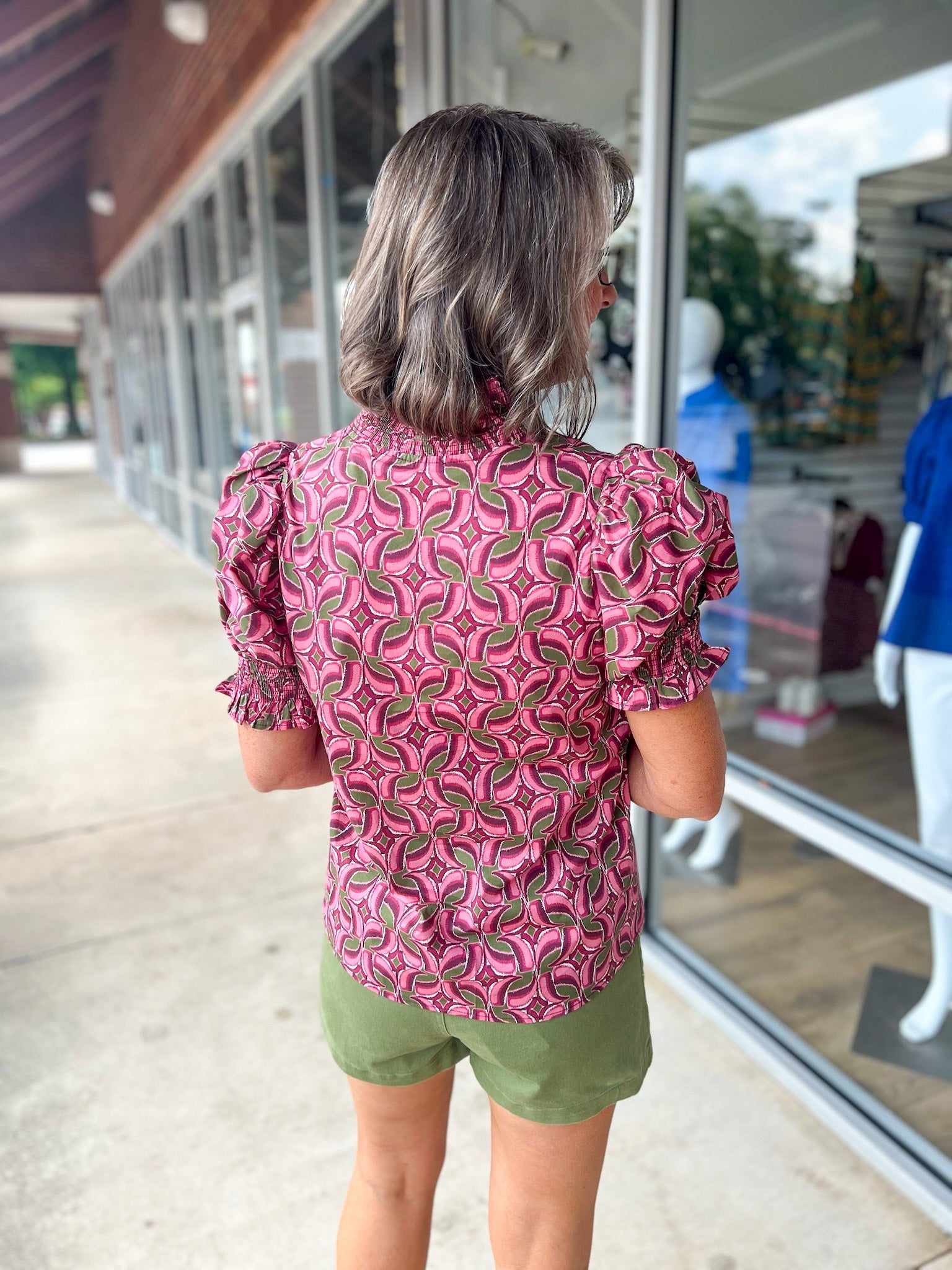 Don't Rush Wine Abstract Print Short Puff Sleeve Top with Contrast Banding (R) - A'Bekah's Boutique
