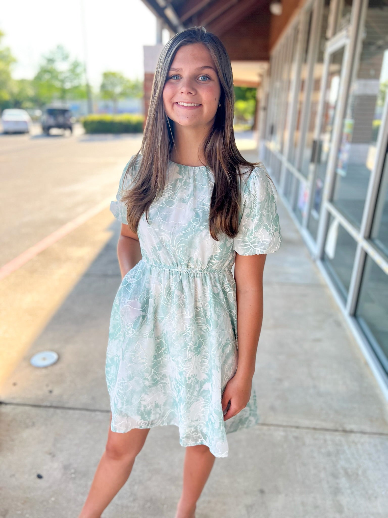 Don't Tell Girls Green Floral Dress with Short Puff Sleeves - A'Bekah's Boutique