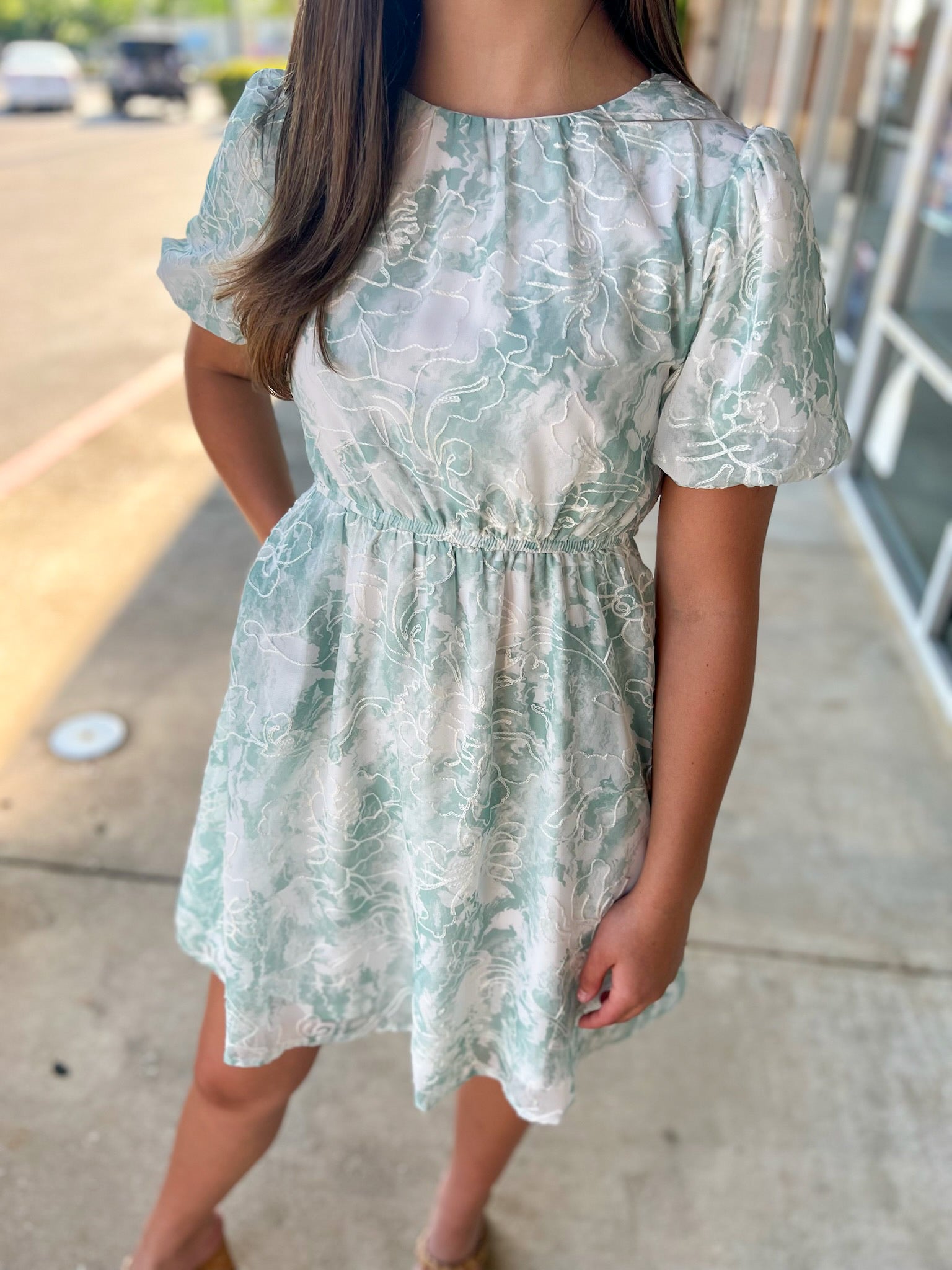 Don't Tell Girls Green Floral Dress with Short Puff Sleeves - A'Bekah's Boutique