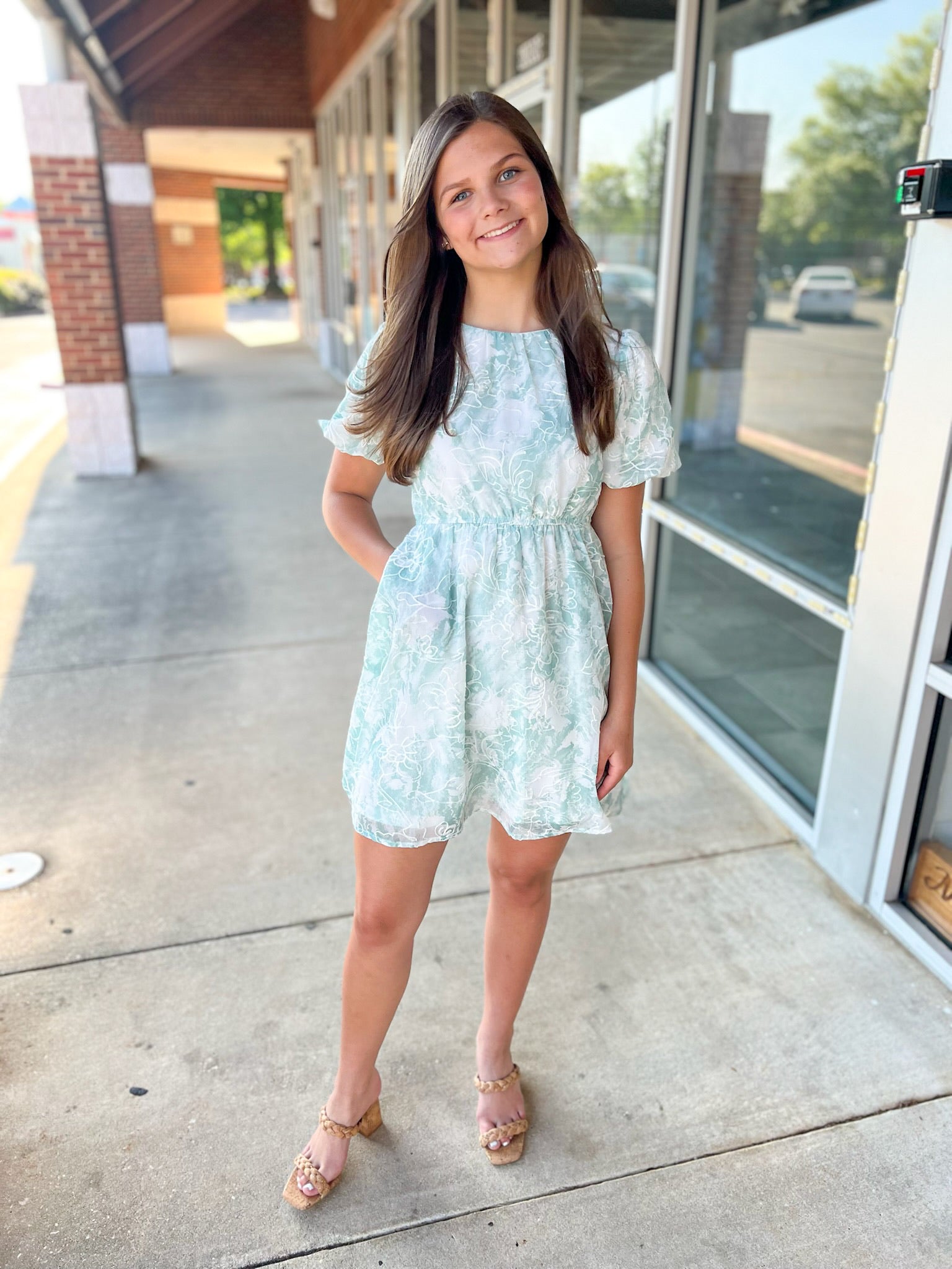 Don't Tell Girls Green Floral Dress with Short Puff Sleeves - A'Bekah's Boutique