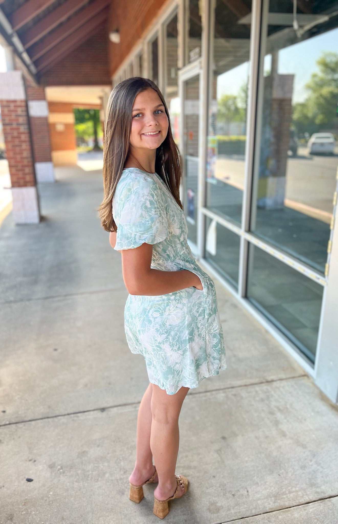 Don't Tell Girls Green Floral Dress with Short Puff Sleeves - A'Bekah's Boutique