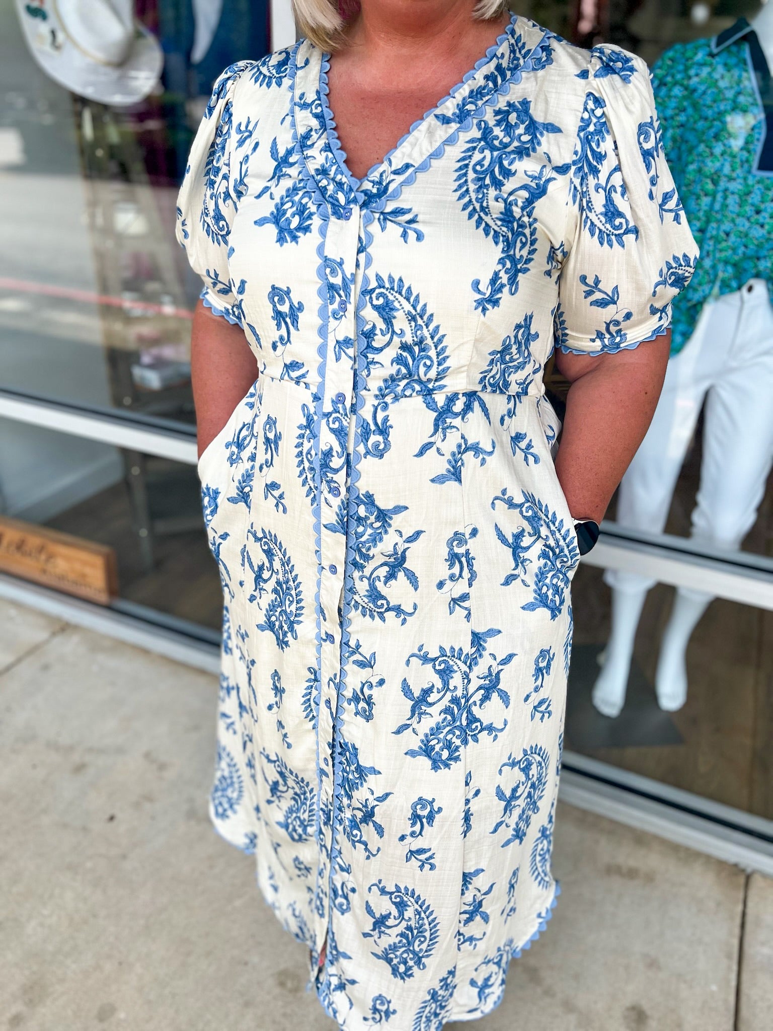 Don't Throw It Away Blue Paisley Midi Dress (C) - A'Bekah's Boutique