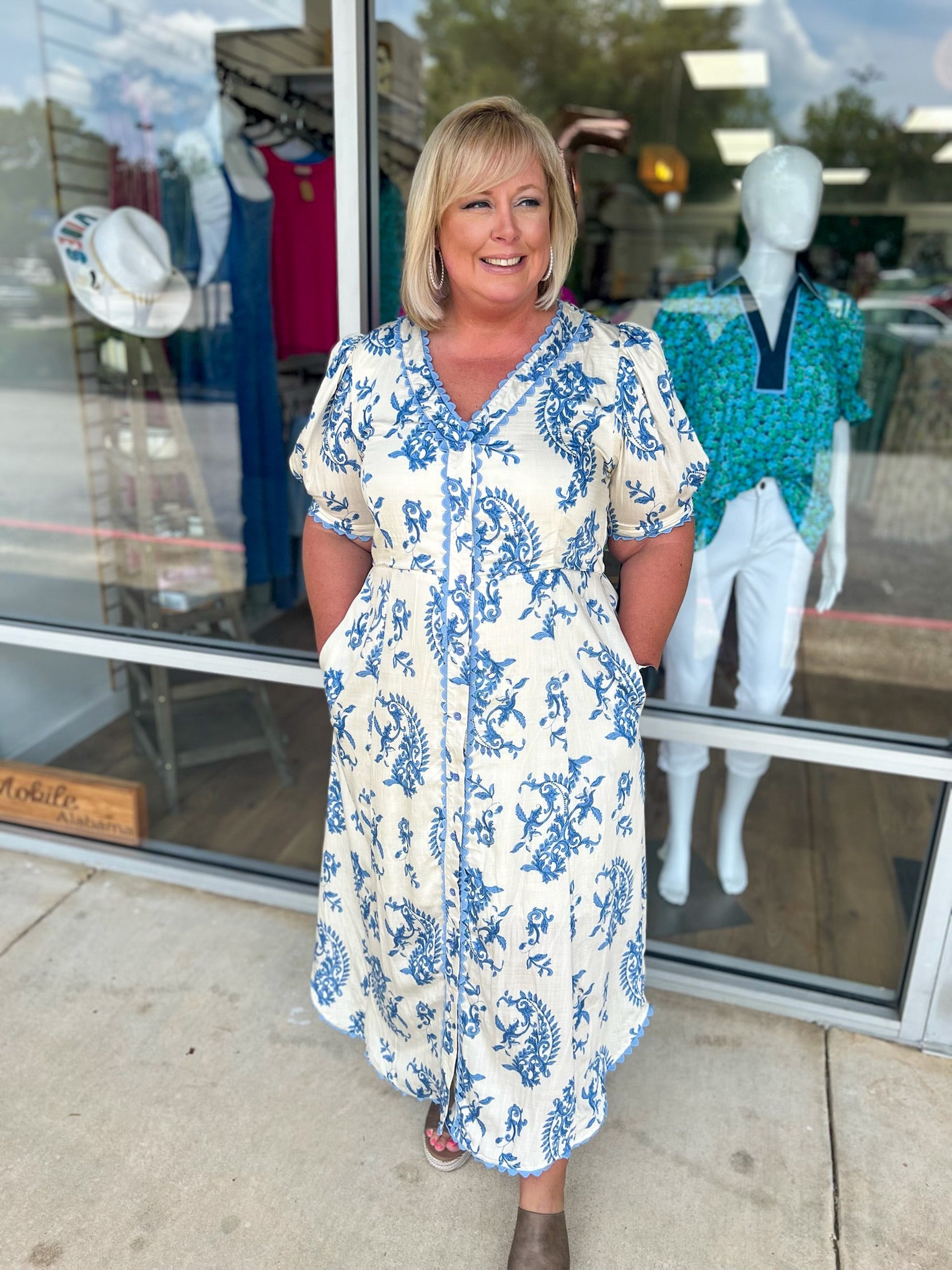 Don't Throw It Away Blue Paisley Midi Dress (C) - A'Bekah's Boutique