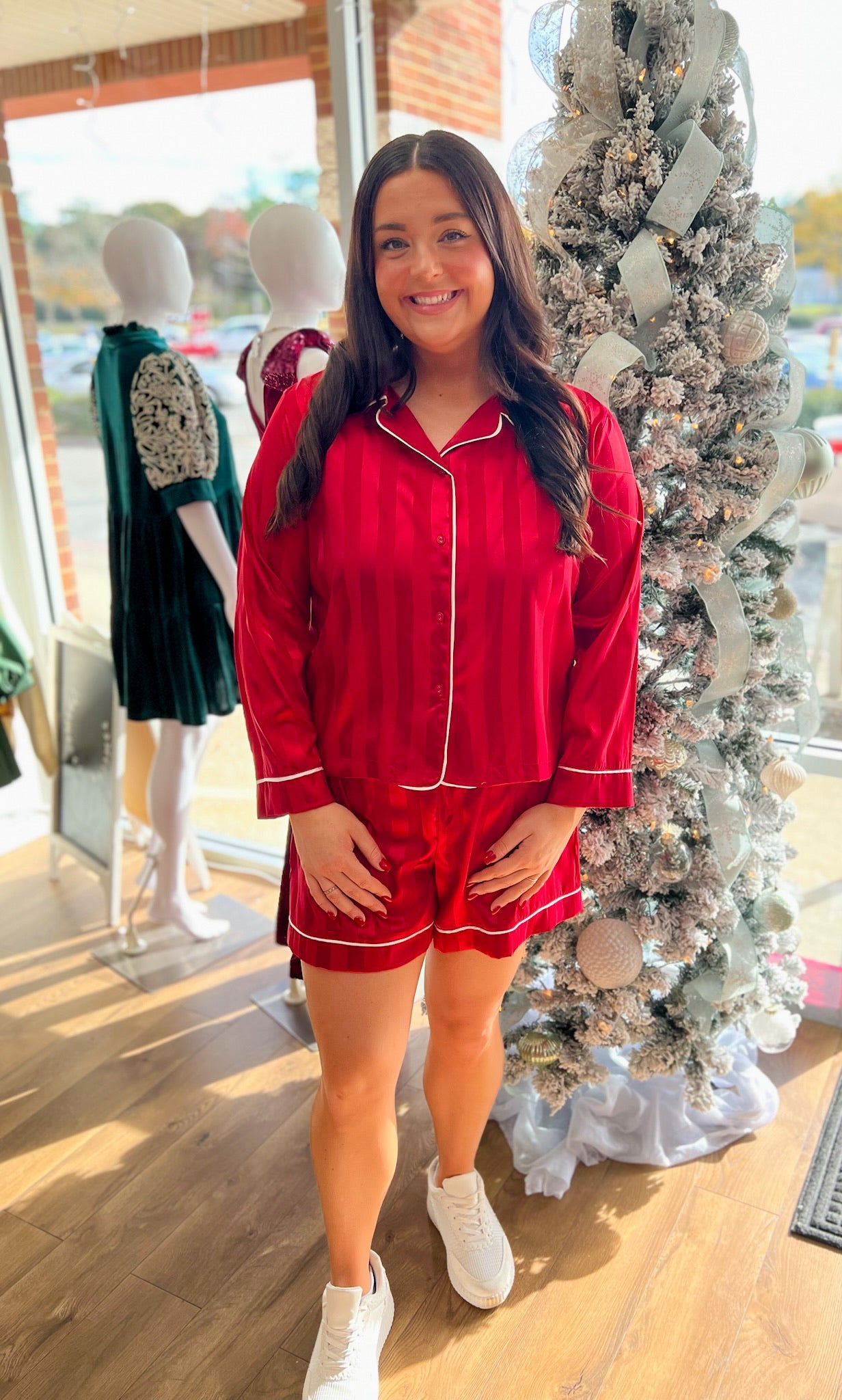 Dreaming About You Red Satin LS Short Pajama Set - A'Bekah's Boutique