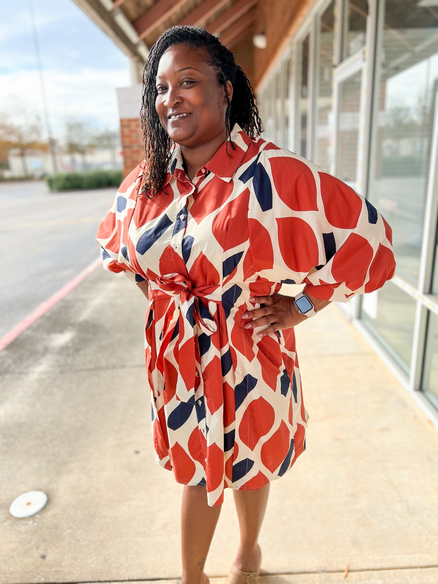 Ecru and Rust Button Up Tie Front Waist (C) - A'Bekah's Boutique