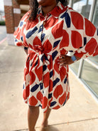 Ecru and Rust Button Up Tie Front Waist (C) - A'Bekah's Boutique