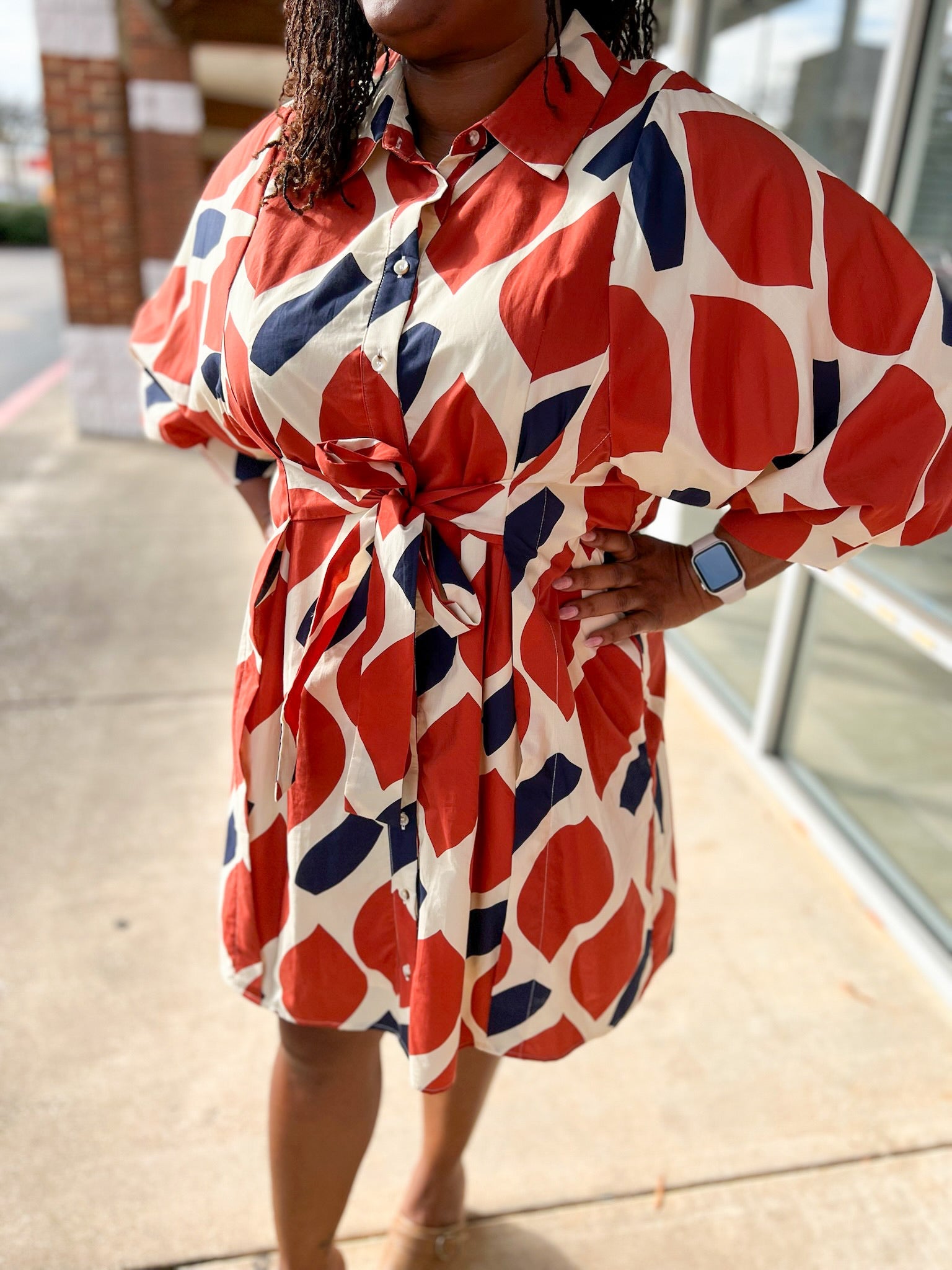 Ecru and Rust Button Up Tie Front Waist (C) - A'Bekah's Boutique