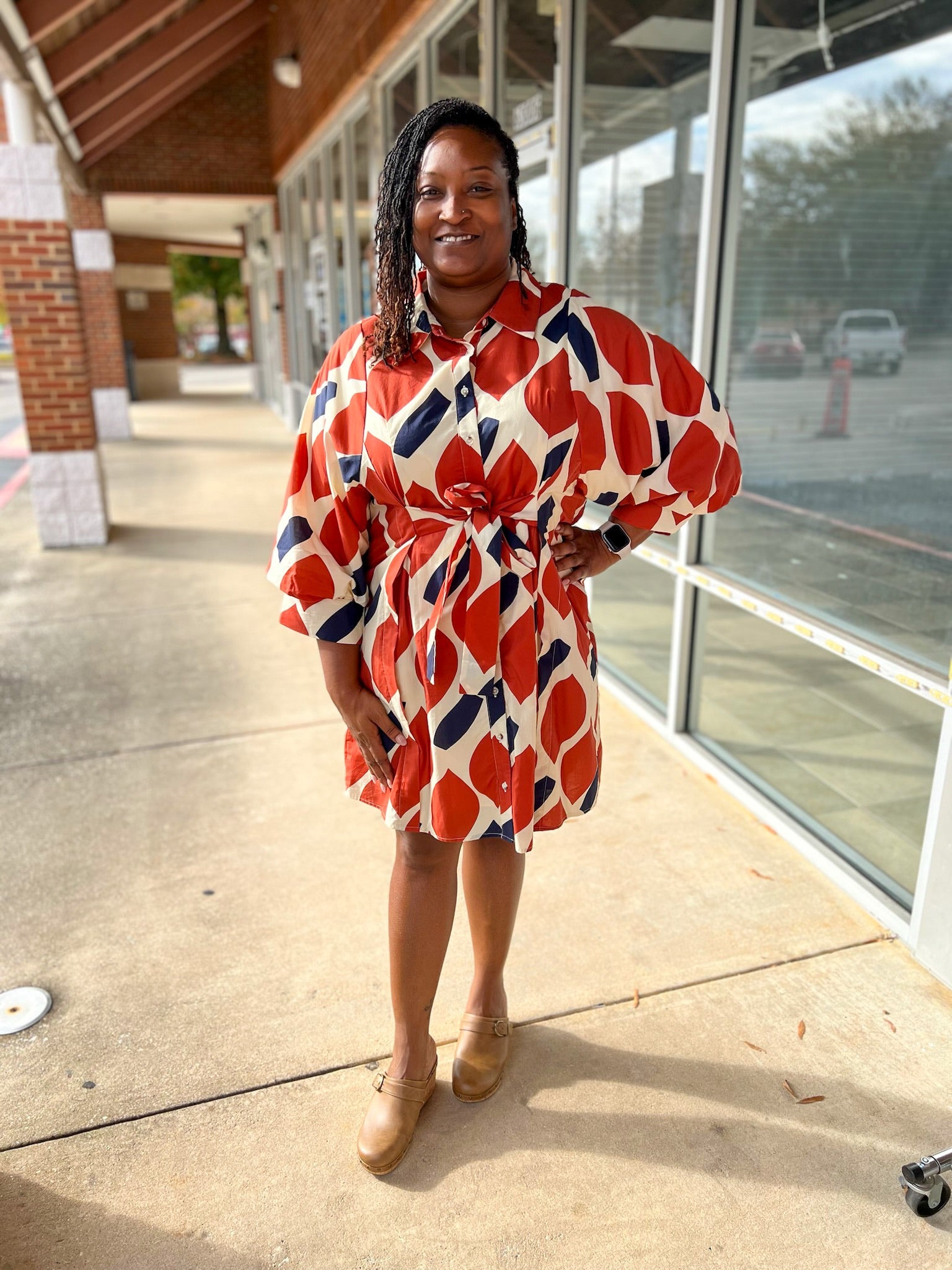 Ecru and Rust Button Up Tie Front Waist (C) - A'Bekah's Boutique