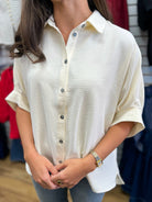 Ecru Button Down Top with Short Dolman Sleeves - A'Bekah's Boutique