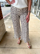 Ecru Leopard Print Wide Leg Pant with Ruffle Hem - A'Bekah's Boutique
