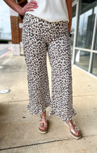 Ecru Leopard Print Wide Leg Pant with Ruffle Hem - A'Bekah's Boutique