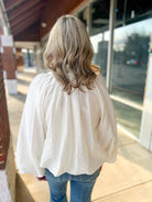 Ecru Top with 3/4 Gathered Balloon Sleeves and Hem - A'Bekah's Boutique
