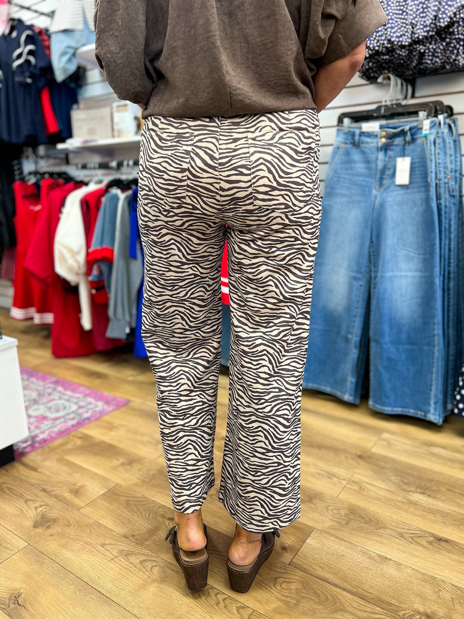 Ecru Zebra Print Suede Wide Leg Pants - A'Bekah's Boutique