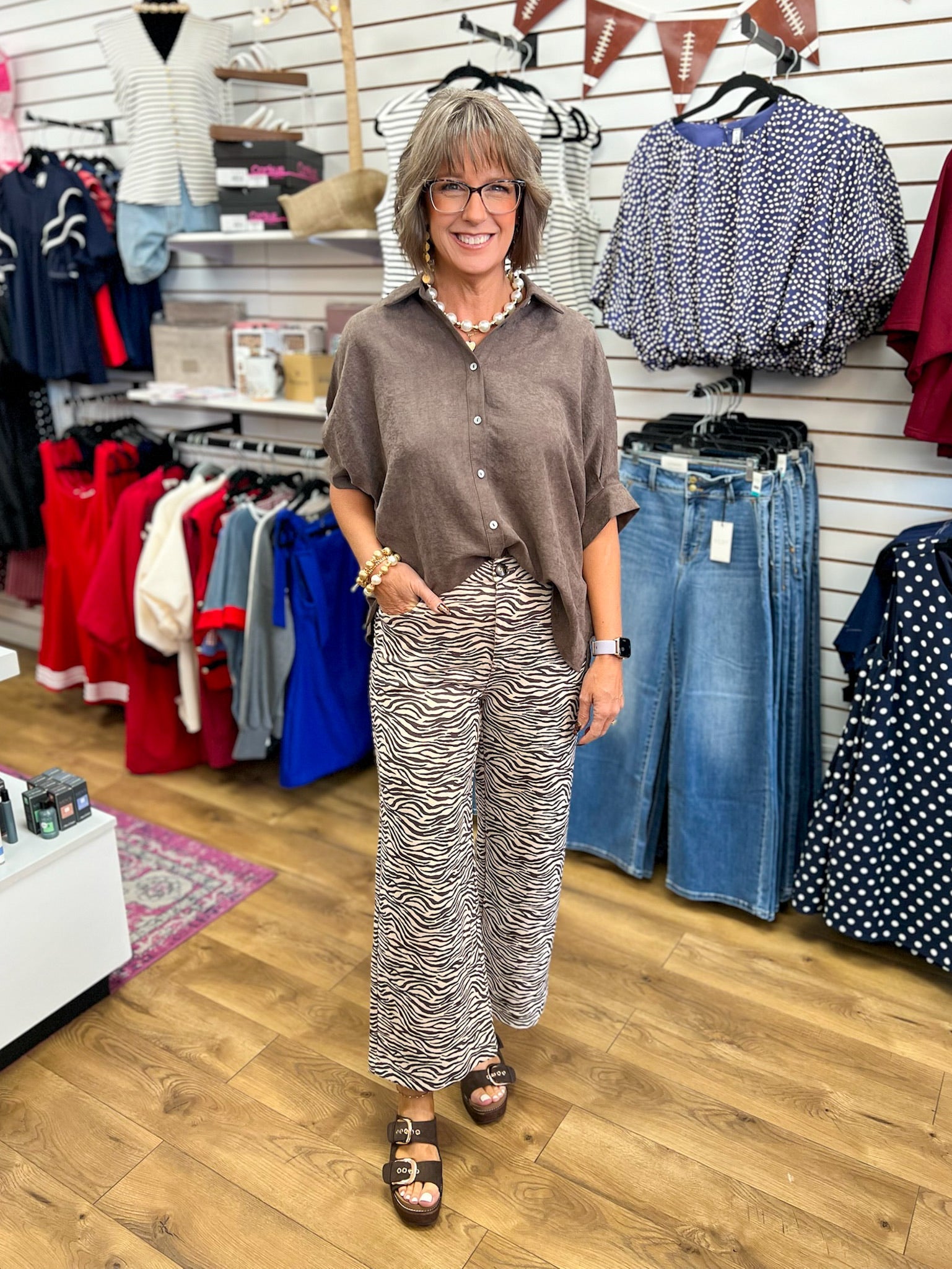 Ecru Zebra Print Suede Wide Leg Pants - A'Bekah's Boutique