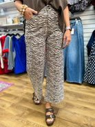 Ecru Zebra Print Suede Wide Leg Pants - A'Bekah's Boutique