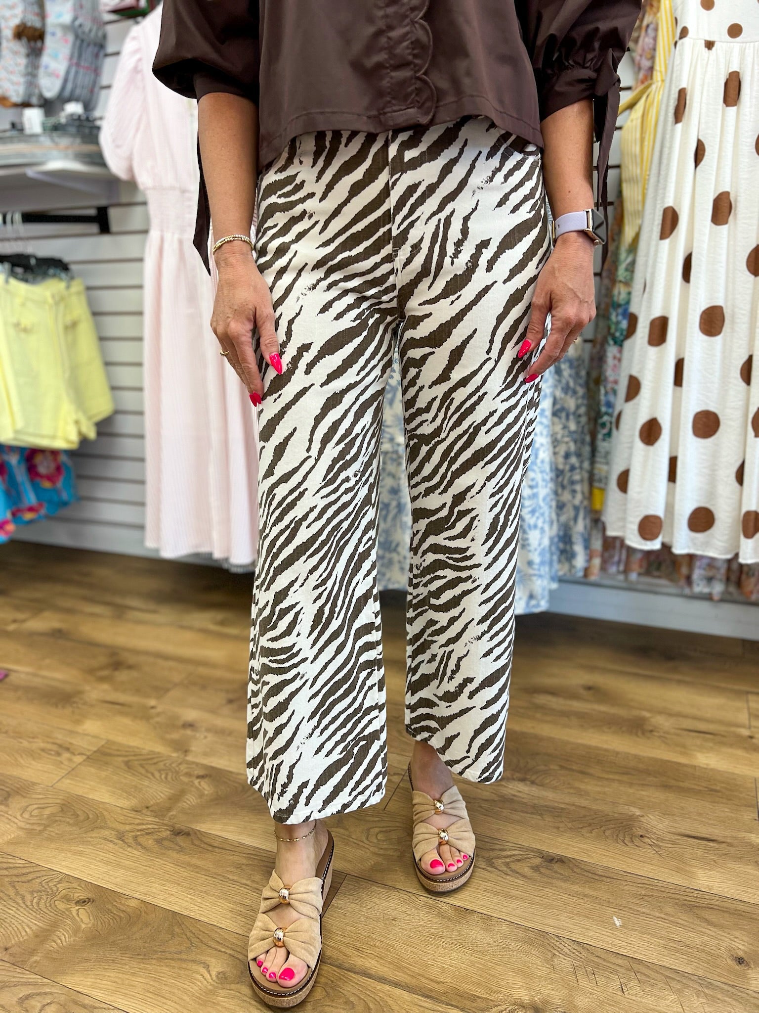Ecru Zebra Print Wide Leg Pants - A'Bekah's Boutique
