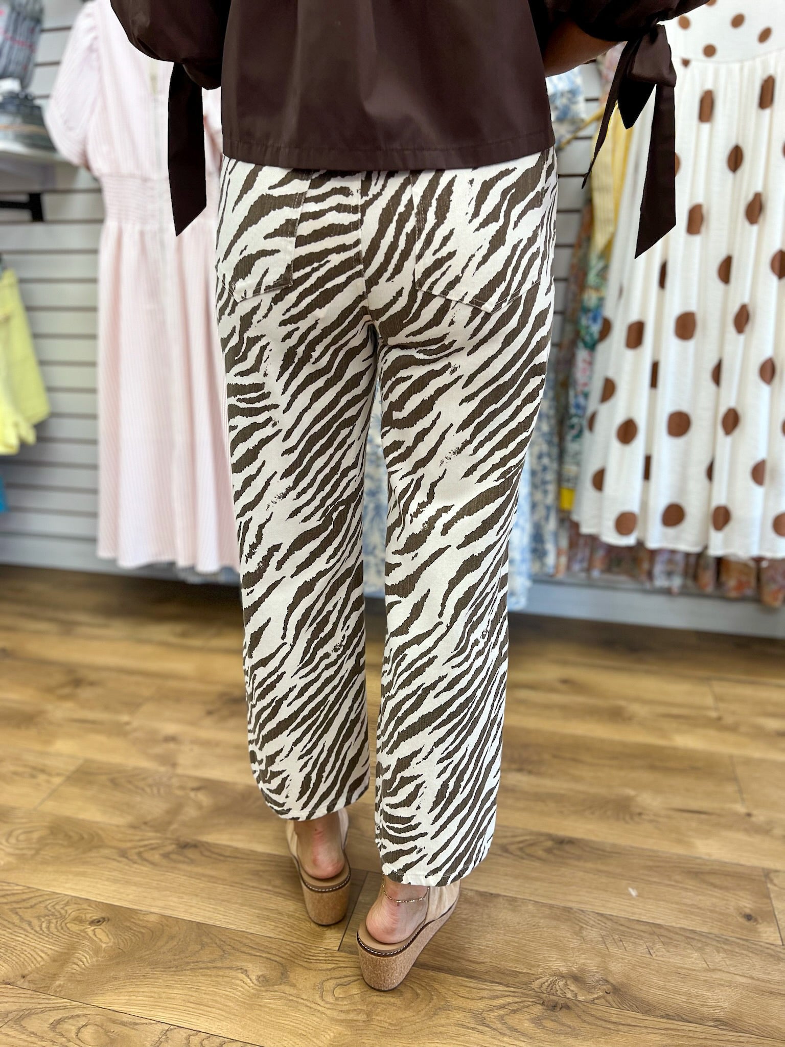 Ecru Zebra Print Wide Leg Pants - A'Bekah's Boutique