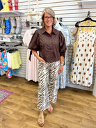 Ecru Zebra Print Wide Leg Pants - A'Bekah's Boutique