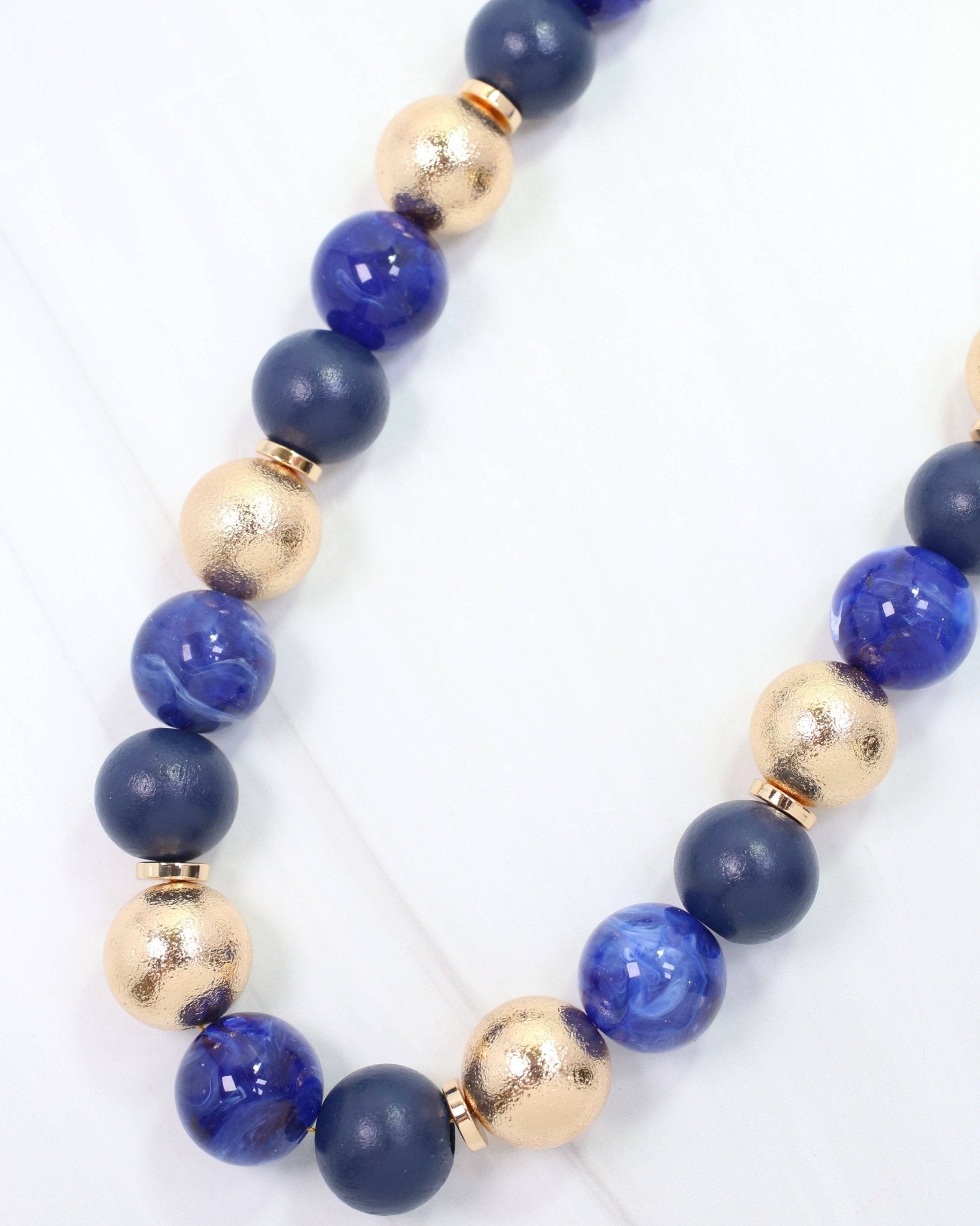 Elaine Beaded Ball Necklace Navy - A'Bekah's Boutique