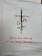 Embroidered Because He Lives Tea Towel - A'Bekah's Boutique