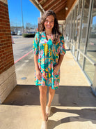 Emerald Green Abstract Print V - Neck Babydoll Dress (R) - A'Bekah's Boutique