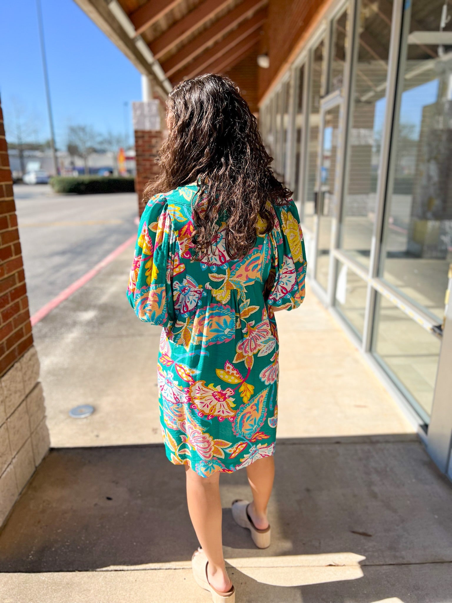 Emerald Green Abstract Print V - Neck Babydoll Dress (R) - A'Bekah's Boutique