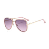 LULU MAC pink aviator sunglasses with gold metal frames and gradient purple lenses