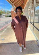 Espresso Brown Curvy Short Sleeve Midi Dress (C) - A'Bekah's Boutique