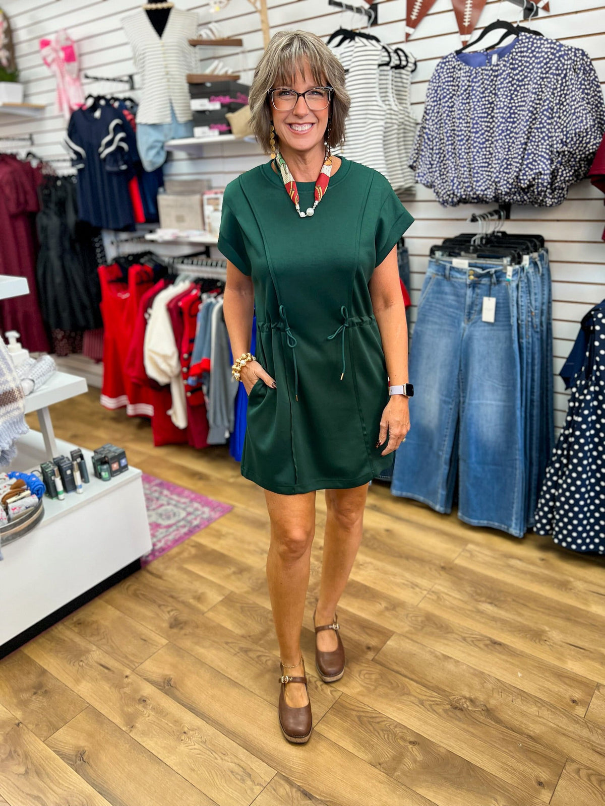 Evergreen Luxe Knit Dress with Drawstring Waist - A'Bekah's Boutique