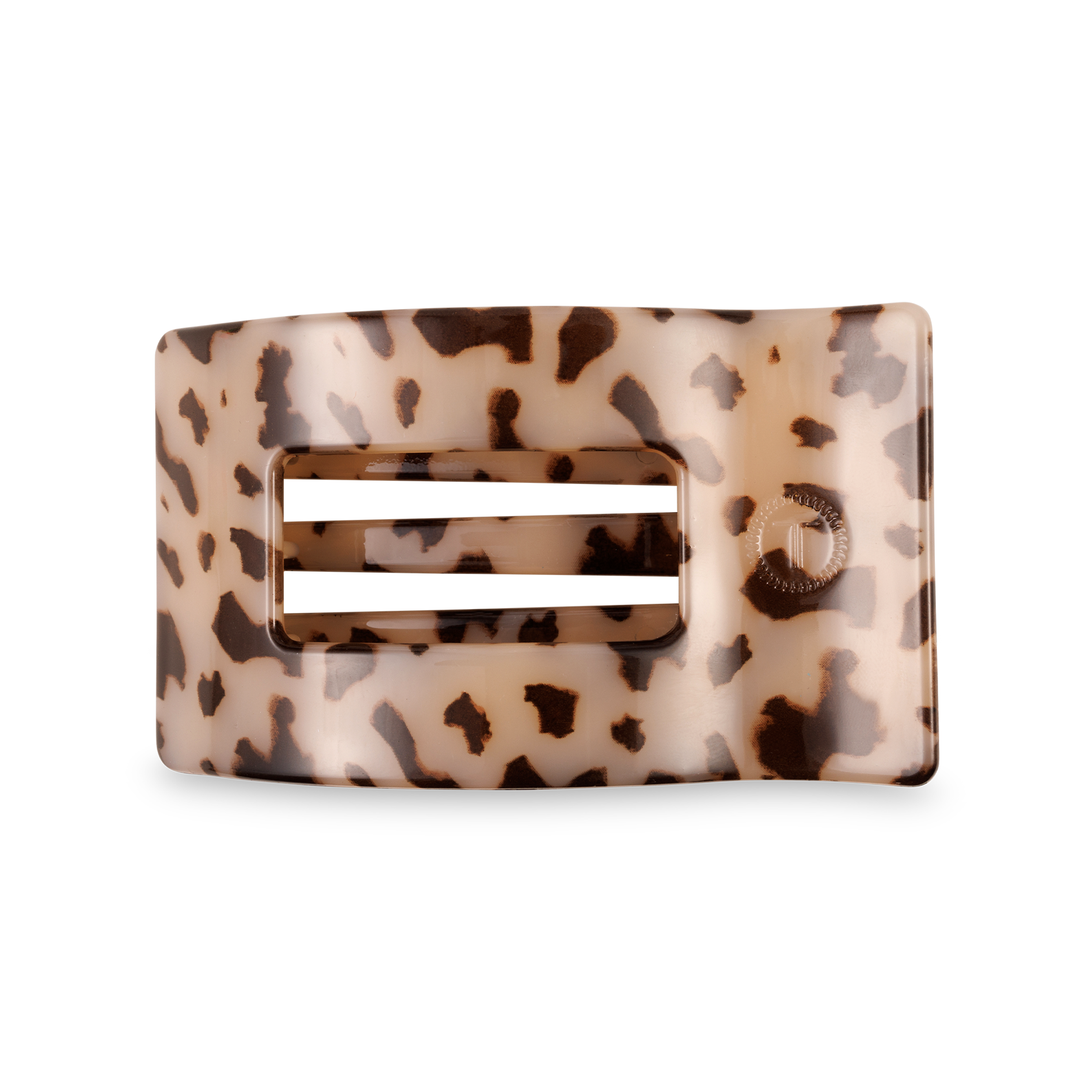 Medium flat rectangle hair clip in blonde tortoise leopard print pattern