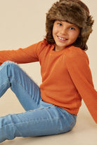 Feeling Fun Girls Rust Ribbed Long Sleeve Top - A'Bekah's Boutique