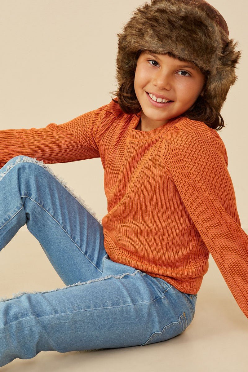 Feeling Fun Girls Rust Ribbed Long Sleeve Top - A'Bekah's Boutique