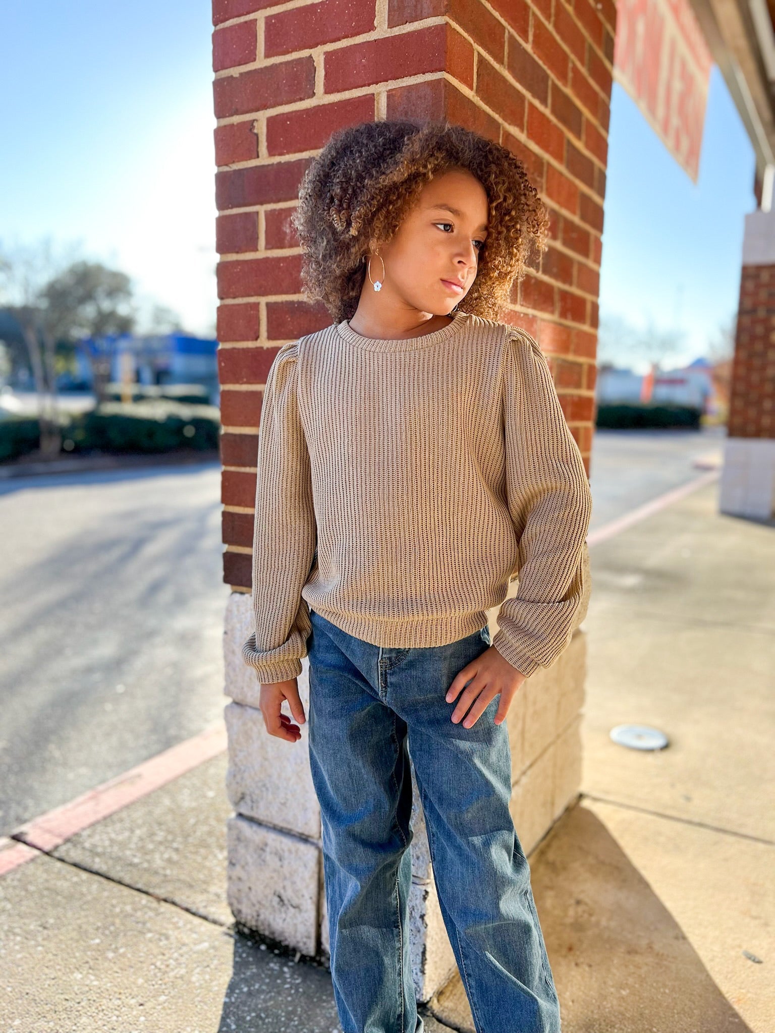Feeling Fun Girls Taupe Ribbed Long Sleeve Top - A'Bekah's Boutique