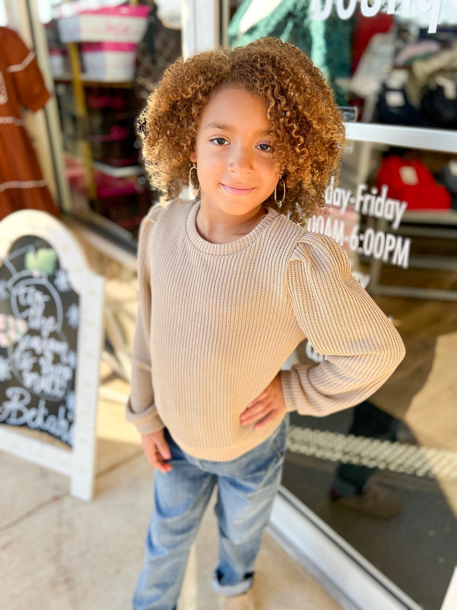 Feeling Fun Girls Taupe Ribbed Long Sleeve Top - A'Bekah's Boutique