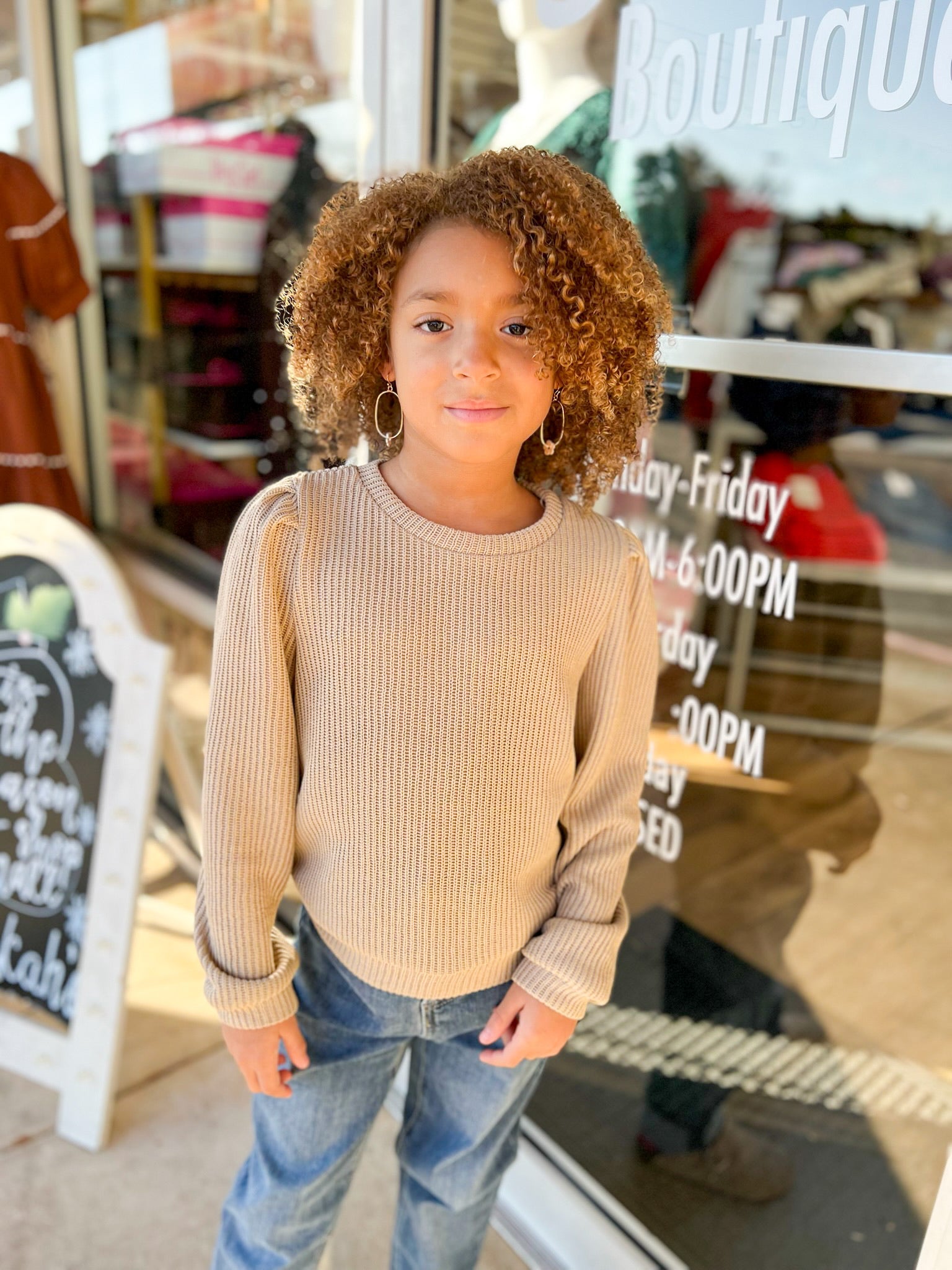 Feeling Fun Girls Taupe Ribbed Long Sleeve Top - A'Bekah's Boutique