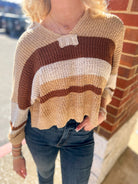 Feels Like Home Cocoa Striped Loose Fit Sweater - A'Bekah's Boutique